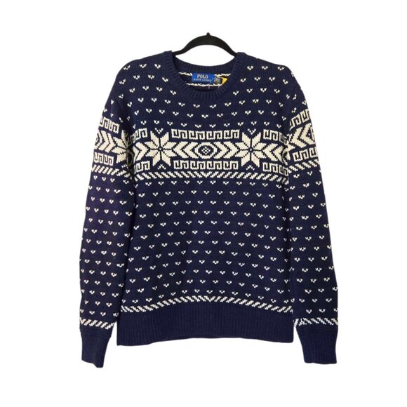 Polo Ralph Lauren Men's Fair Isle Nordic Cotton Cashmere Snowflake Sweater Small - Picture 1 of 6